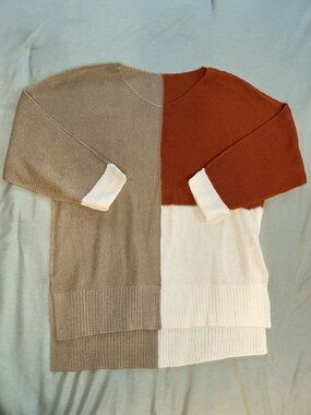 Colorblock Knit Sweater - Rust, Beige & Cream